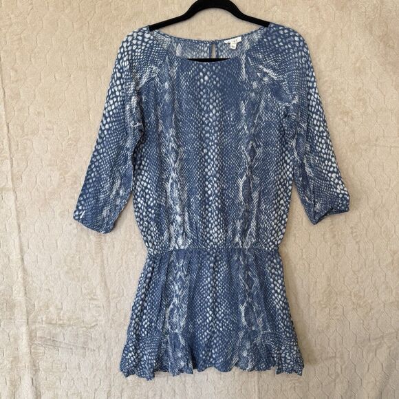 Soft‎ Joie Size S Arryn Snakeskin Ruffle Dress Cinched Waist 3/4 Sleeve Mini - Picture 9 of 10